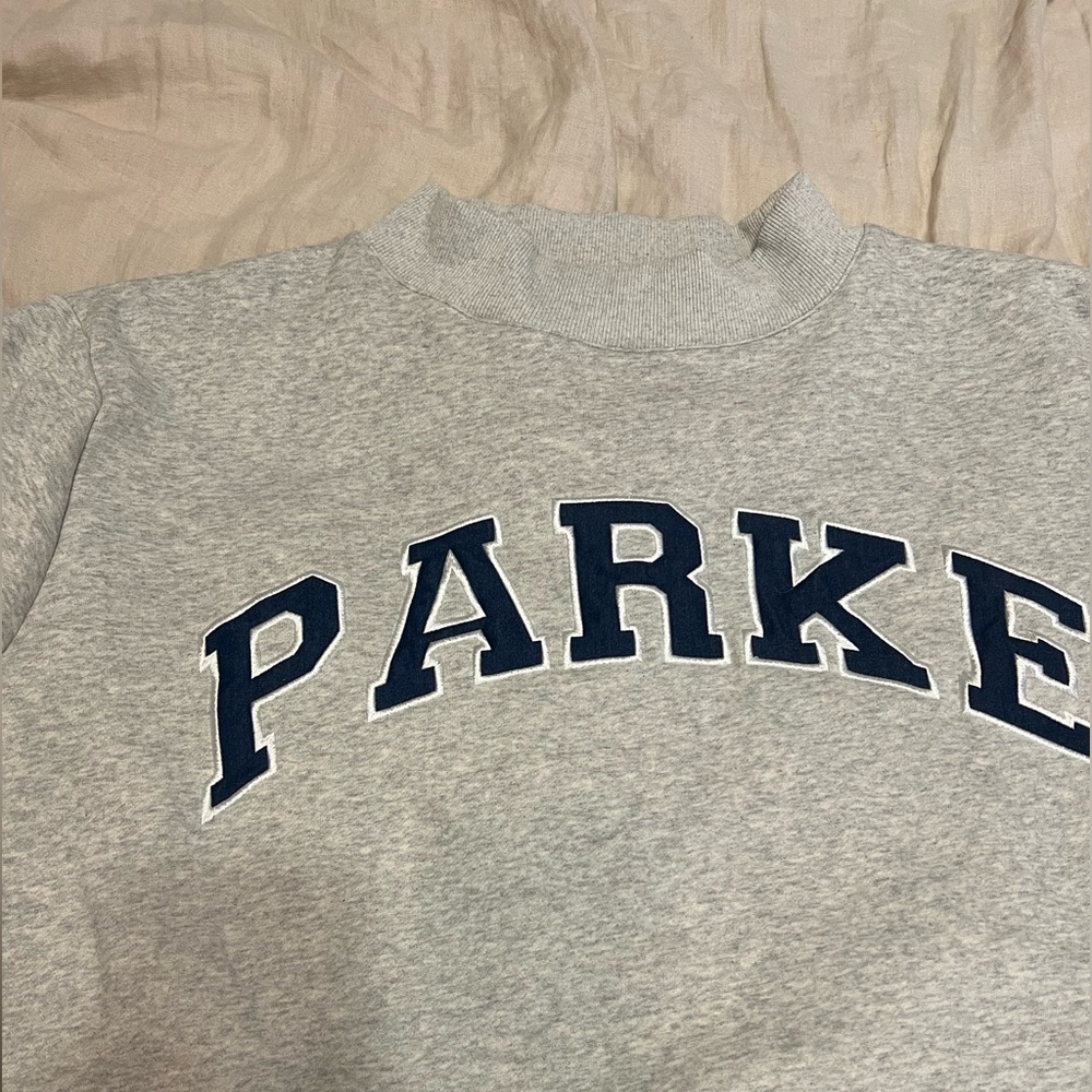 Available - Parke Gray/Navy Varsity Mockneck Crewneck Sweatshirt XXL